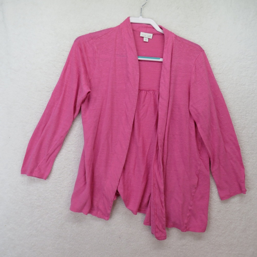 J. Jill Love Linen Pink Open Front Cardigan Sweater Womens Medium Gathered‎ Back
